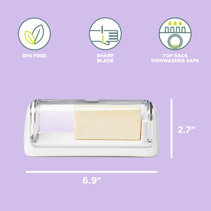 Chef’n Slice'n Store Butter Dish with Built-In Slicer Lid – Fits Long & Short Sticks, Measurement Marks Included – Keeps Butter Fresh & Ready to Slice