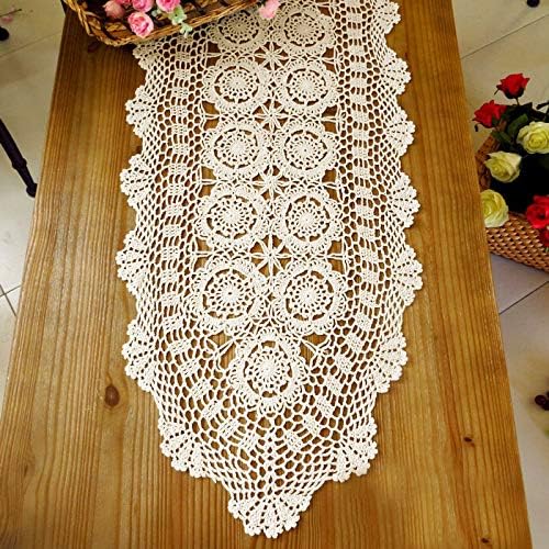 14x36 inch KEPSWET Cotton Handmade Crochet Lace Oval Table Runner Christmas Dresser Console Coffee Table TV Stand Decor