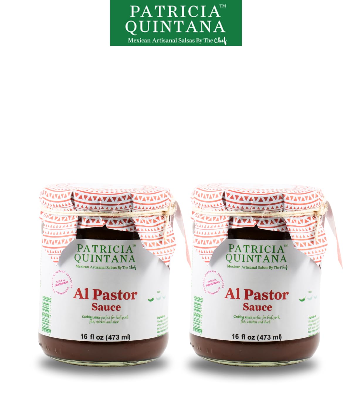Patricia Quintana Al Pastor Cooking Sauce - Authentic Artisanal Mexican Marinades - Perfect for making Al pastor Tacos, Burgers, Grilled Chicken and More (16 oz, 2 Jars)