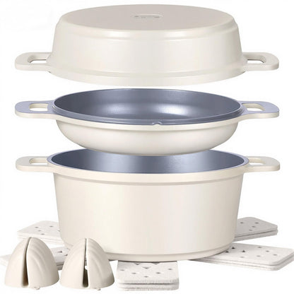 Ammeloo 8-Piece Non Stick Stock Pot with Lid, Ceramic Cooking Pot Set, 4.5 Qt All-in-One Non Toxic Soup Pot for All Stoves, Easy to Clean & Dishwasher Safe, Oven Safe, Induction Ready, PFOA PFAS Free