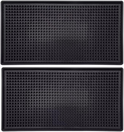 Bar Mat 12" x 6", Rubber Spill Mat for Cocktail Bartender Set of 2, Coffee Bar or Countertop Glass Drying Mat (Black)