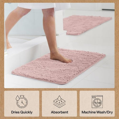 GORILLA GRIP Bath Rug Mat - Soft Chenille Microfiber, Quick-Dry & Washable | 44x26, Dusty Rose