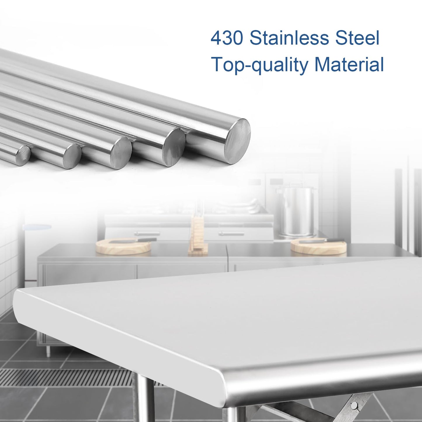 HARDURA Folding Stainless Steel Table 30X48 Inches with Legs NSF Commercial Portable Folding Prep Table for Restaurant Kitchen Home and Hotel