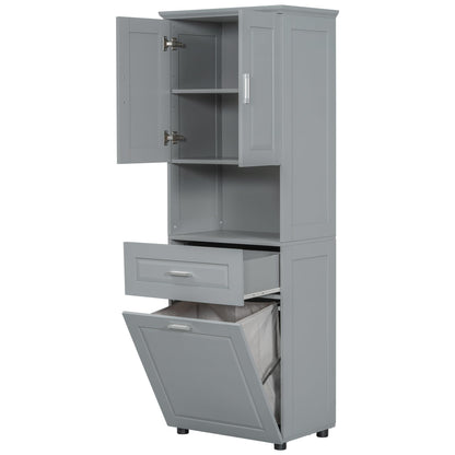 Virubi Tall Laundry Cabinet with Tilt Out Laundry Hamper and Drawer, Modern Wood Bathroom Storage Cabinet with Doors and Adjustable Shelves, Freestanding, Grey