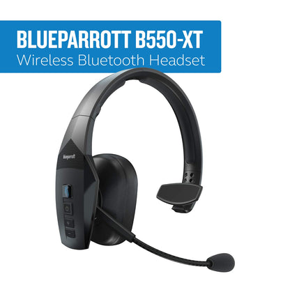 BlueParrott B550-XT Mono Bluetooth Wireless Headphones 96% Noise Canceling Over Head Trucker Headset with Mic, 100% Voice Control, IP54-Rated Protection, 24 hrs. Talk Time, Black