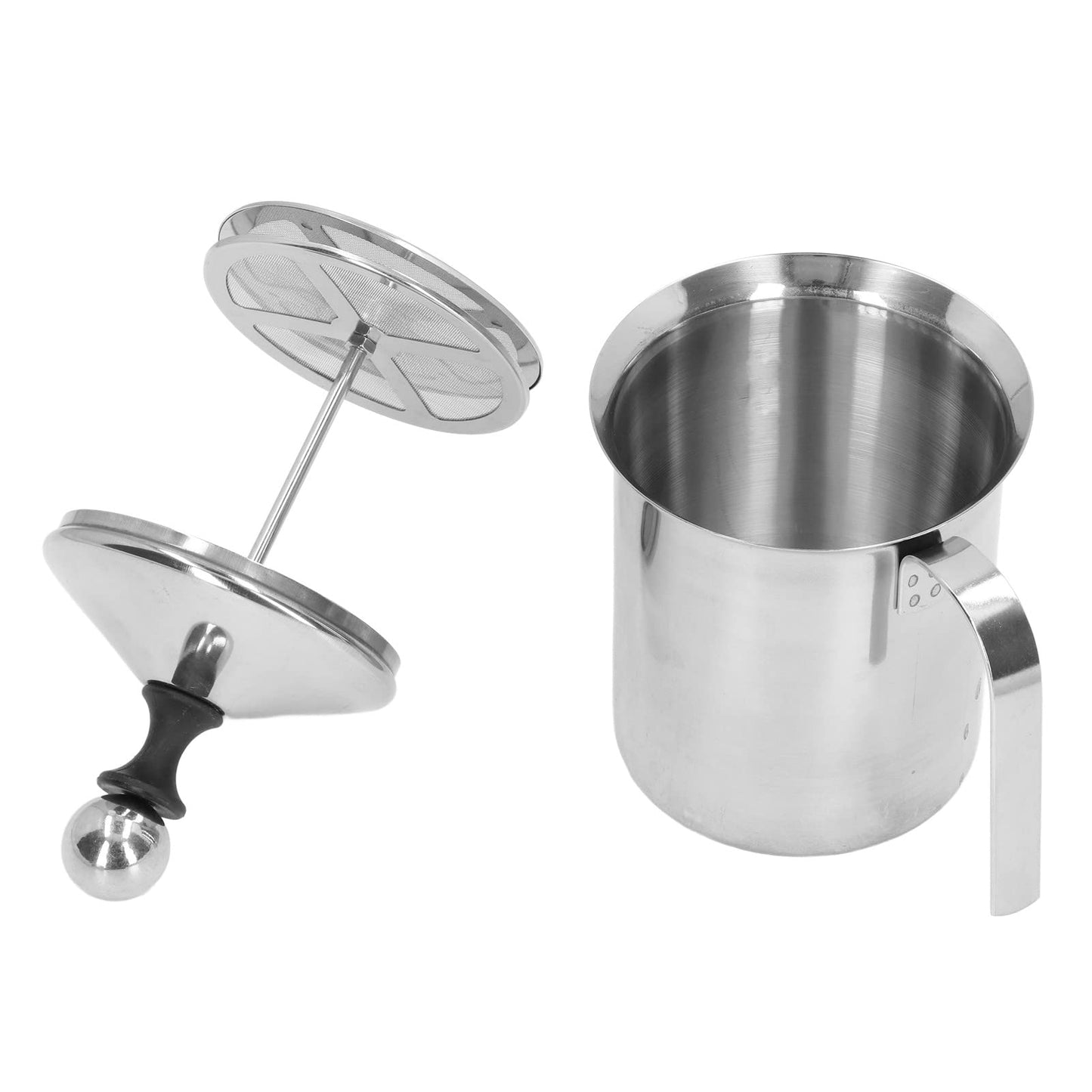 Manual Milk Frother, 27oz Stainless Steel Hand Pump Milk Frother with Double Layer Filter and Lid, Handheld Milk Foam Maker for Coffee, Latte, Cappuccino, Frappe, Matcha, Hot Chocolate
