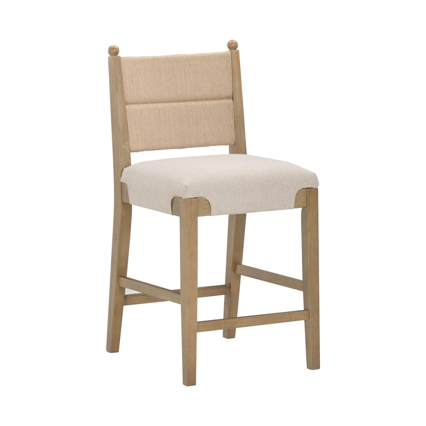 Nathan James Cove Seagrass Counter Stool Wood Upholstered Bar Stool with Natural Flax Cushion and Seagrass Backrest, Light Brown