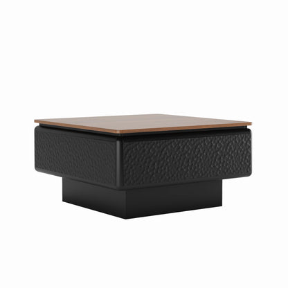 GDFStudio 31" Square Coffee Table with Lift Top Storage, Mid Century Modern Hammered Texture Center Table, Wooden Curved Tea Side Table with Hidden Compartment for Living Room Small Space, Black+Brown