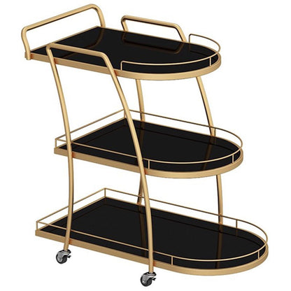 FGQuelleBM Luxury 3-Tier Serving Cart with Handles, Hotel Beverage Cart with Brake Wheels & Glass Top for Wine, Dishes & Salad(Gold Black)