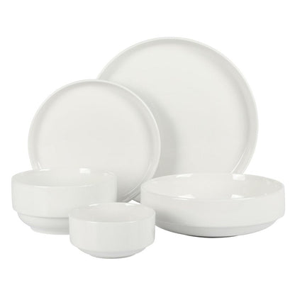 Gibson Home Rothernberg 40-Piece White Porcelain Dinnerware Set – Service for 8, Stackable Plates and Bowls, Durable Kitchen Dinner Set