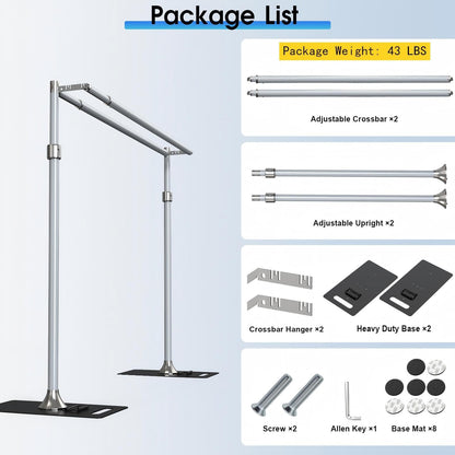 ALTSON Photo Backdrop Stand Heavy Duty 9.2x9.2Ft, Double Crossbar Pipe and Drape Stand Kit, Adjustable Metal Frame Background Stand with Flat Base for Wedding Party Birthday Photography Decoration