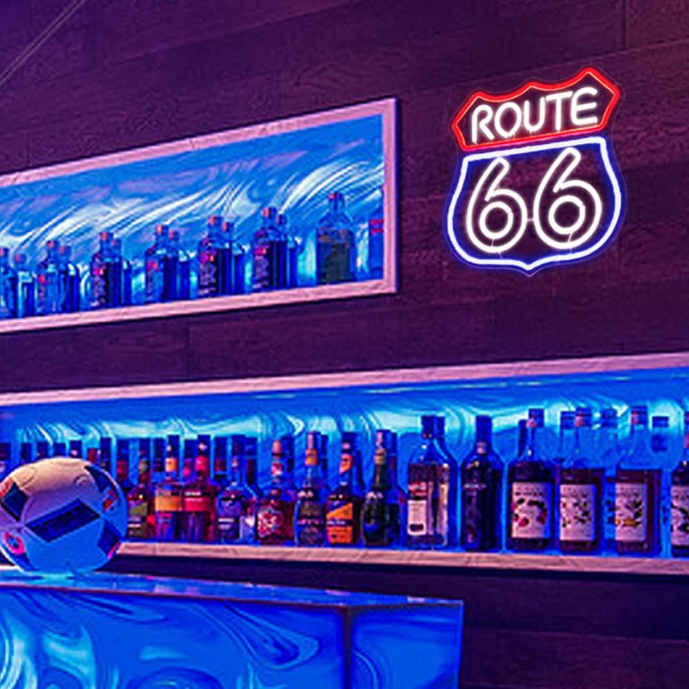 Route 66 Neon Sign Historic US High Way Acrylic LED Sign for Bedroom Wall Decor Blue Neon Light Game Room Wall Sign Party Light Club Neon Accessory