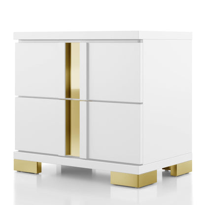 Furniture of America Ansten Modern Contemporary Solid Wood 23-inch 2-Drawer Nightstand with Dust Proof Cases, Acrylic Trim, Easy Assembly for Bedroom, Guest Room, White and Gold