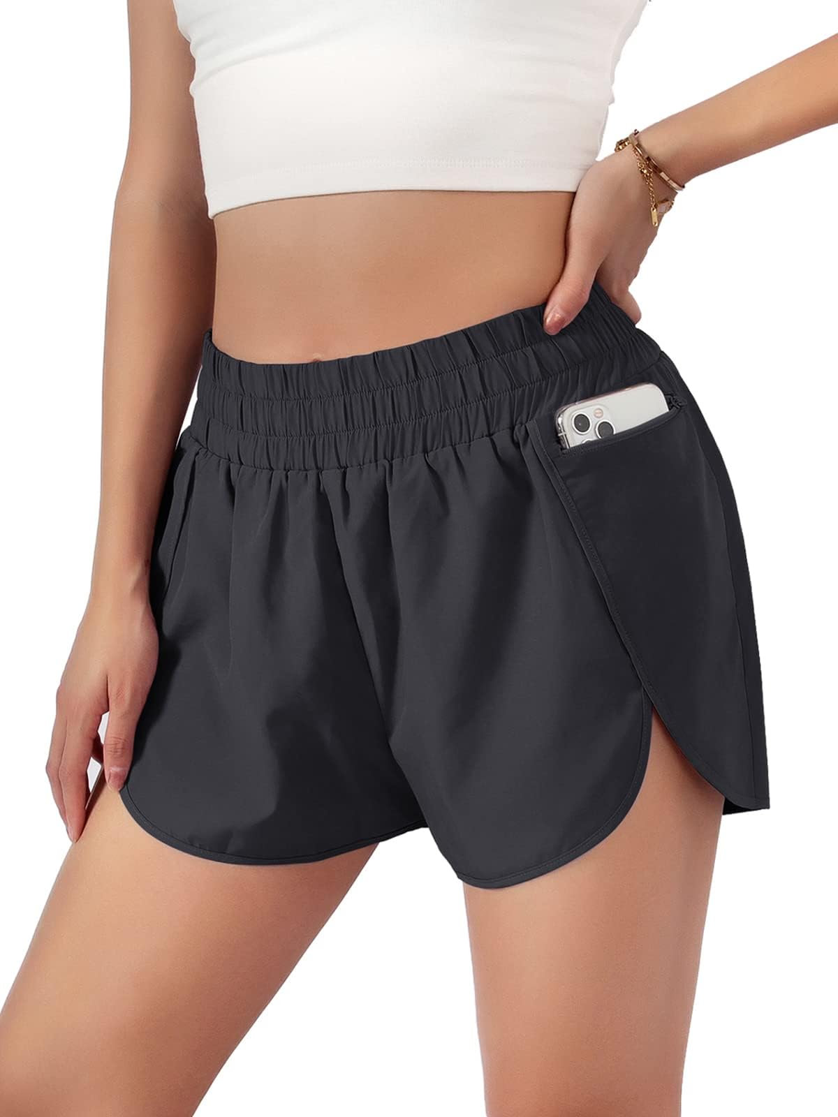 Blooming Jelly Womens Quick-Dry Running Shorts Sport Athletic Active Workout Shorts with Pockets 1.75" (Medium, Black)