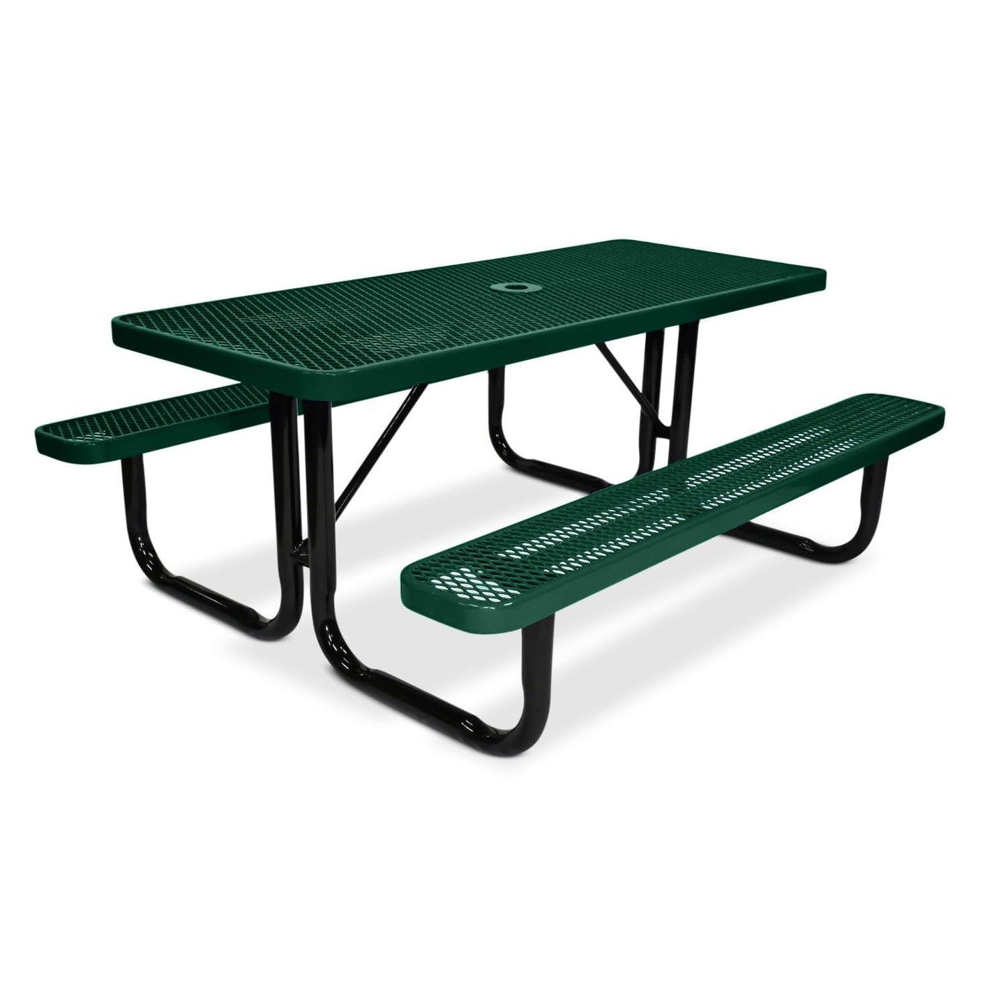 6' Rectangular Heavy-Duty Expanded Metal Green Picnic Table