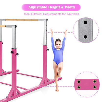 Costzon Double Horizontal Bars, Junior Gymnastic Training Parallel Bars w/ 11-Level 38-55" Adjustable Heights, Converted Single Bar, 264lbs Capacity, Ideal for Indoors, Outdoors, Home Practice (Pink)