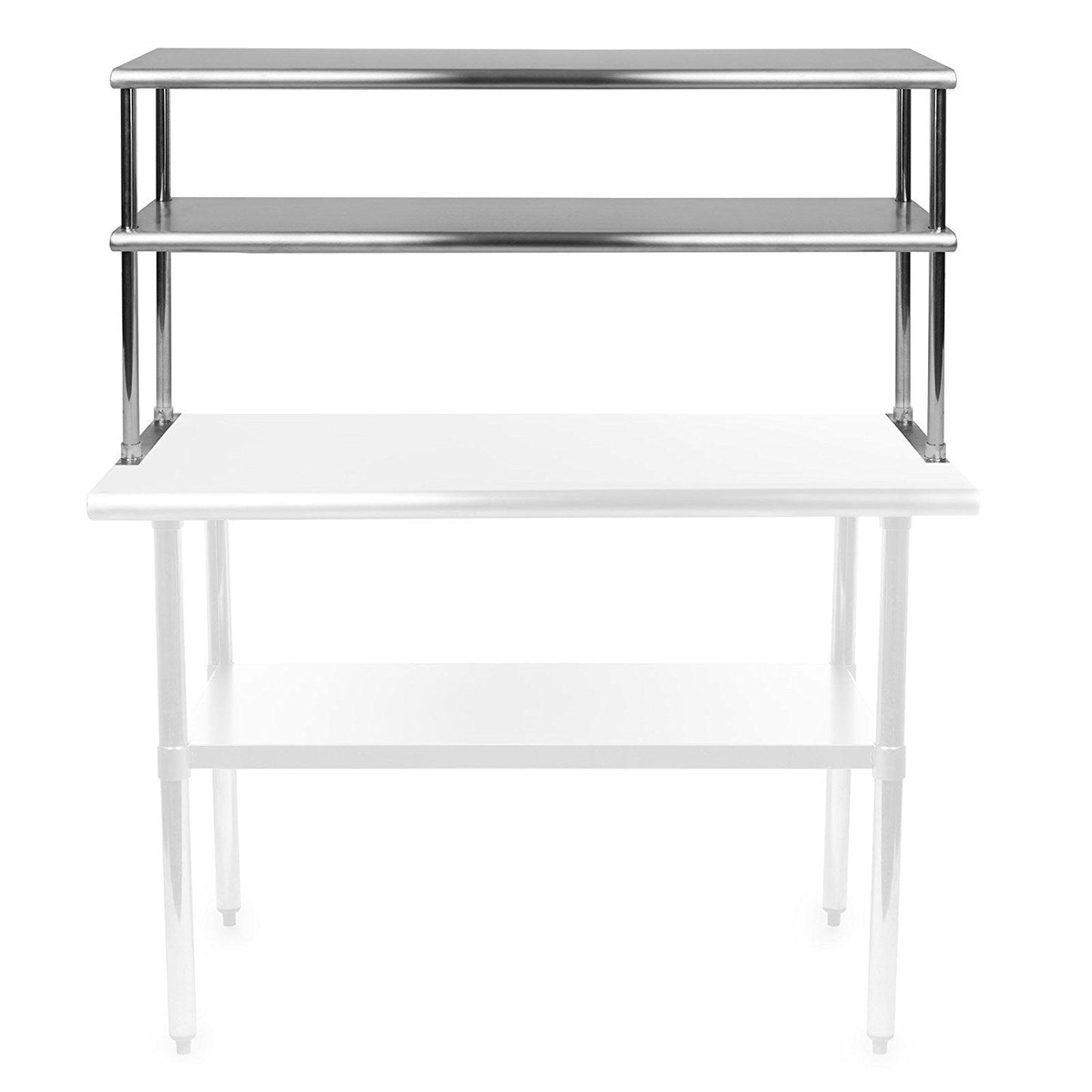KPS Stainless Steel 2-Tier Overshelf – 14" x 48" NSF Certified Adjustable Double Shelf for Commercial Kitchen Prep Tables