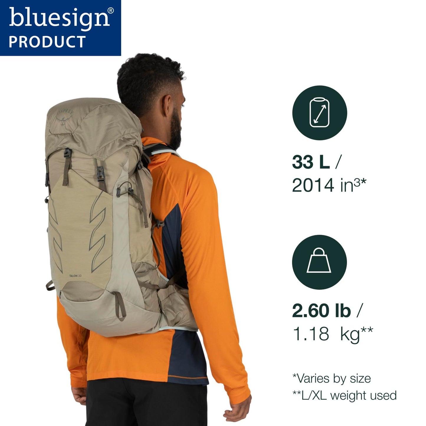 Osprey Talon 33L Men's Hiking Backpack with Hipbelt, Ceramic Blue, L/XL