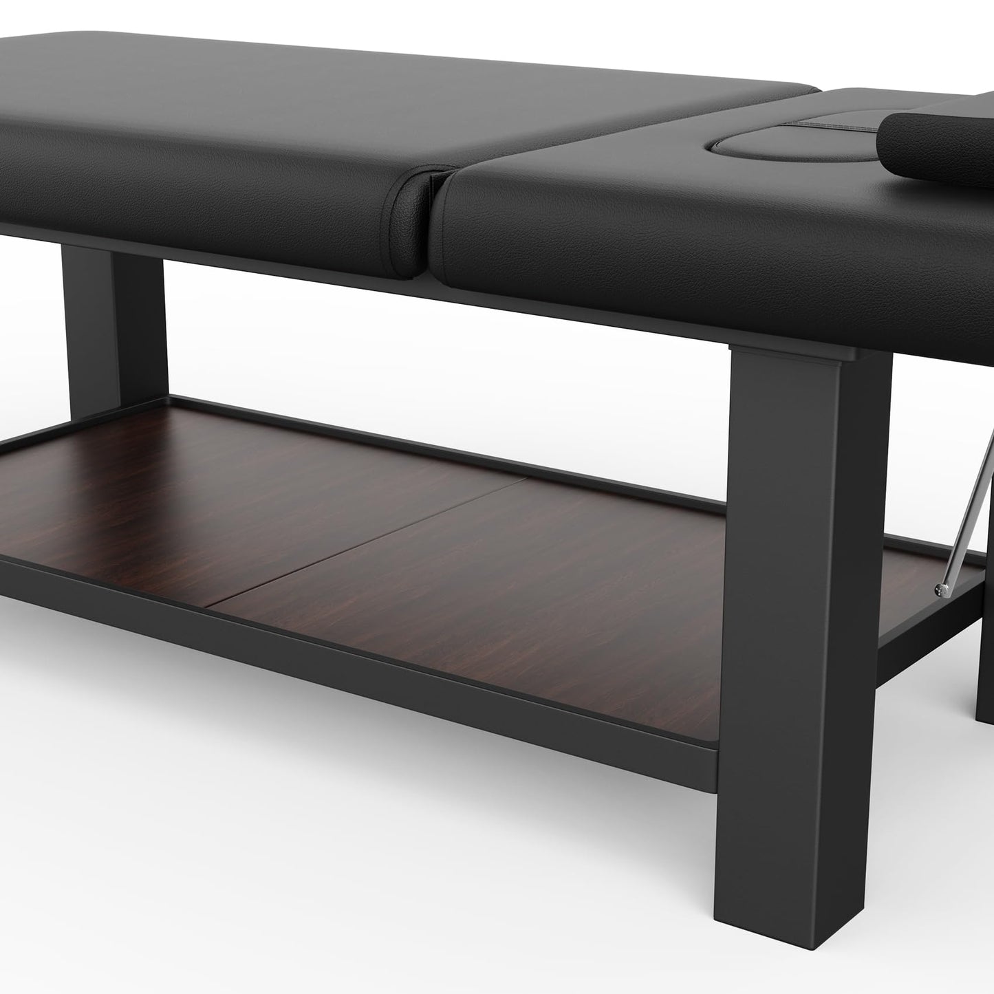 Metal Frame Heavy Duty Stationary Massage Table with Open-Chest & Headrest for Treatment Table, Physical Therapy Table, Spa Facial Professional Massage Bed, Black Leather 31.5'' W x 75.5'' L, 700LBS