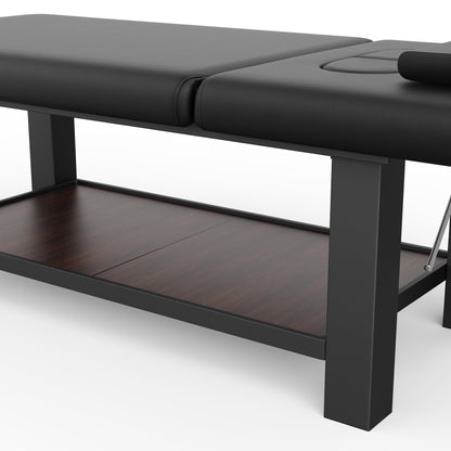 Metal Frame Heavy Duty Stationary Massage Table with Open-Chest & Headrest for Treatment Table, Physical Therapy Table, Spa Facial Professional Massage Bed, Black Leather 31.5'' W x 75.5'' L, 700LBS