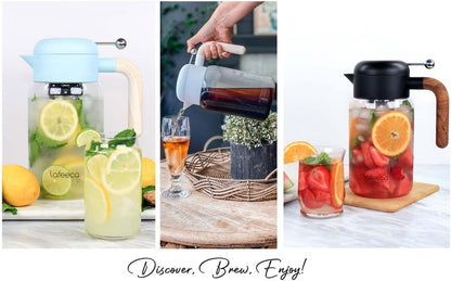 2000 ml 68 oz LAFEECA Iced Tea Maker and Infuser - Large Jug with Airtight Lid for Cold Brew - Stainless Dual Ultra