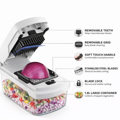 12-in-1 ABS Vegetable Chopper, Onion Cutter with Container, Food Slicer Dicer & Grater, Multifunction Kitchen Gadget for Fruits & Vegetables, BPA Free