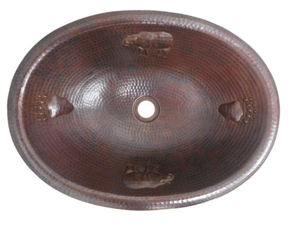 SimplyCopper 19" Rustic Log Cabin Style Oval Copper Bath Sink with BEAR & BEAR PAW Design