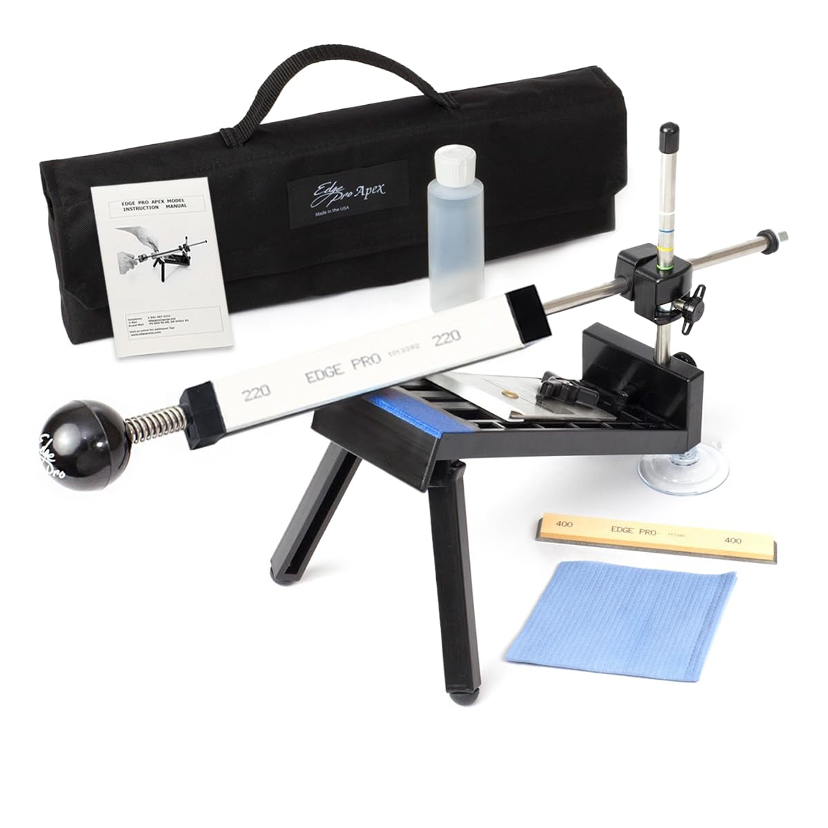 EDGE Pro 1 Professional Knife Sharpening System – Guided Knife Sharpener Kit with Adjustable Angles and Waterstones – Compact USA Made Sharpener for Kitchen, Camping, Hunting, and Fishing Knives