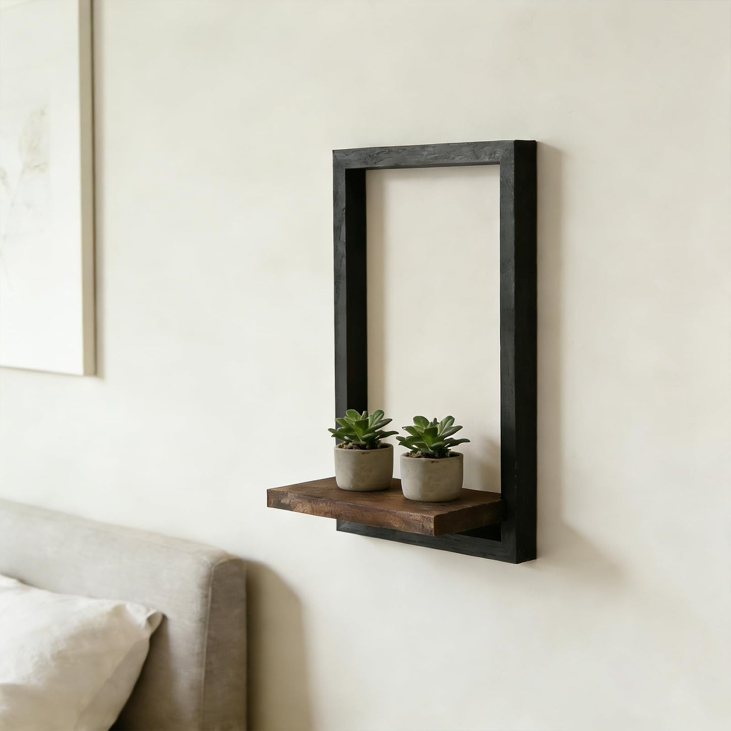 Vineland Rustic Wooden Wall Shelves for Indoor Plants, Hanging Wall Planters Shelf, Floating Shelves for Wall Decor, Farmhouse Plant Holder for Bathroom, Bedroom, Living Room, Brown & Black