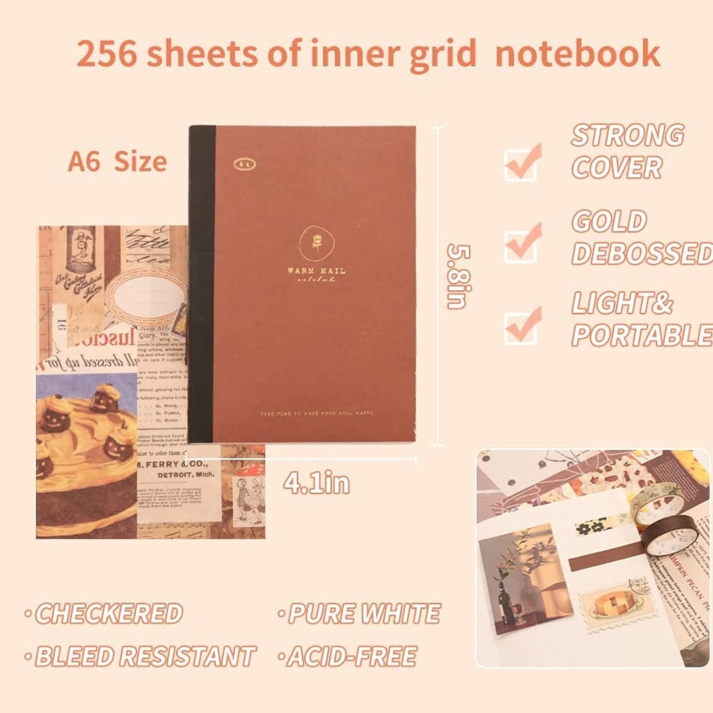 VIBE VISTA Vintage Aesthetic Scrapbook Kit, 346 Pcs, A6 Grid Notebook, Washi, Envelopes, Scrapbook Papers, Folding Labels, Background Papers, Photo Frames, Calendar Stickers, Stickers (Vintage)