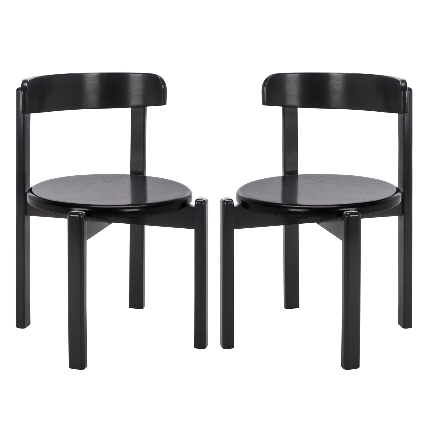 SAFAVIEH Furniture - Calixto Dining Chair Set of 2 - Black Solid Wood - Round Seat Modern Chair - Fully Assembled - Ideal for Dining Room, Kitchen, 19" Seat Height (DCH8809B-SET2)