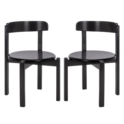 SAFAVIEH Furniture - Calixto Dining Chair Set of 2 - Black Solid Wood - Round Seat Modern Chair - Fully Assembled - Ideal for Dining Room, Kitchen, 19" Seat Height (DCH8809B-SET2)