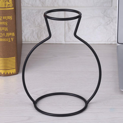 Black Iron Metal Vase Frame, Tabletop Display Holder for Plants, Flower Stand, Indoor Cafe Home Decoration