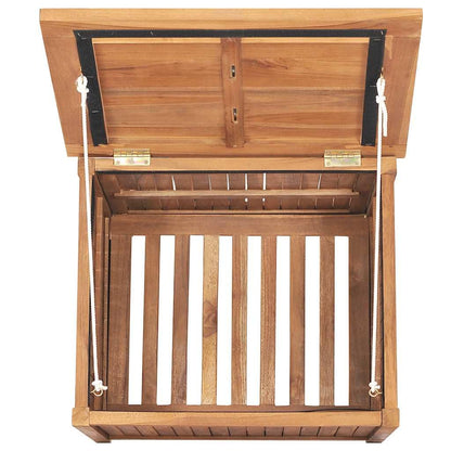 Kalmrek Patio Storage Box Solid Wood Teak 23.6"x19.7"x22.8" Outdoor Garden Deck Yard Porch Chest with Lining Organizer Bench for Cushion Tool Firewood