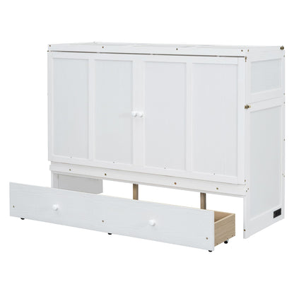 Bellemave Queen Murphy Bed Cabinet Bed, Solid Murphy Bed with Storage Drawer, Queen Size Bed with USB Ports, Chest Wall Bed with Drawer (White, Queen)