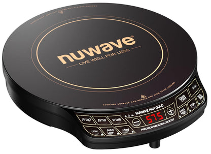 Nuwave Precision Induction Cooktop Gold, 12” Shatter-Resistant Ceramic Glass Surface, Large 8” Heating Coil, Portable, 96 Temp Settings 100°F to 575°F, 3 Wattage Settings 700, 900, and 1500 Watts