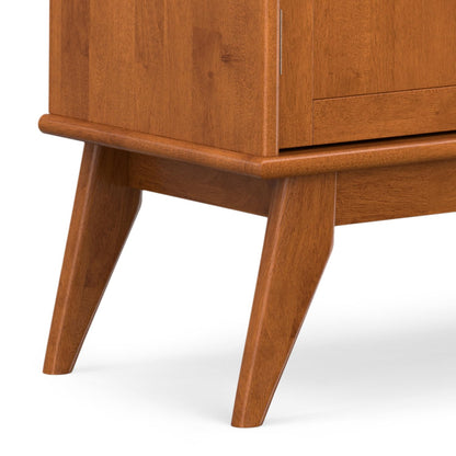 SIMPLIHOME Draper Buffet - 66 inch Wide Solid Hardwood 4-Door Sideboard Buffet in Teak Brown, Mid-Century Modern Cabinet for Dining Room or Kitchen with Adjustable Shelves and Tapered Legs