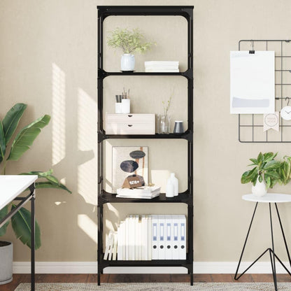 HETFTJN 5-Tier Black Engineered Wood and Metal Bookcase - 23.2"x13.8"x67.3" Storage Shelving Unit for Living Room, Office, and Bedroom with Adjustable Feet and Industrial Metal Frame