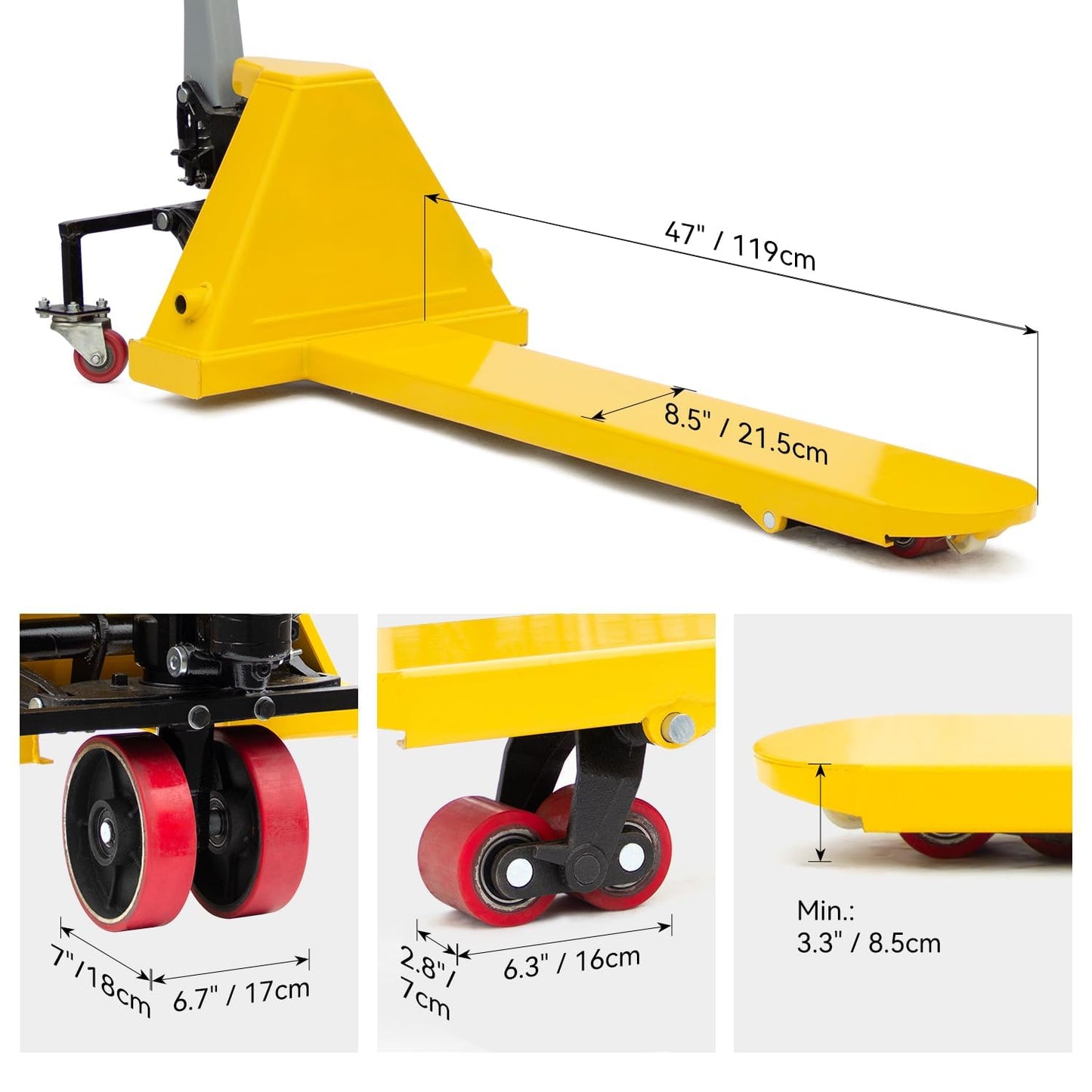 Single Manual Pallet Jack 2200 LBS Capacity Heavy Duty Hand Pallet Truck, Fork Size Nylon Wheels Industrial Hand Pallet Jack, Perfect for Warehouse Factory Garage and Material Handling Equipment