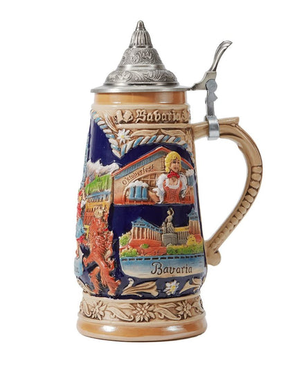 HAUCOZE Beer Stein Mug German Munich Bavarian Drinking Viking Tankard with Pewter Lid Birthday Gifts for Men Father Husband 1.0 Liter