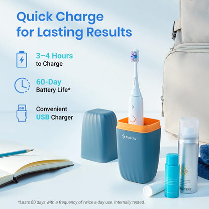 Etekcity Unisex Electric Toothbrush for Adults and Kids, Corded, White, 5 Modes, 2-Minute Timer, 3-Hour Battery Life, Travel Case