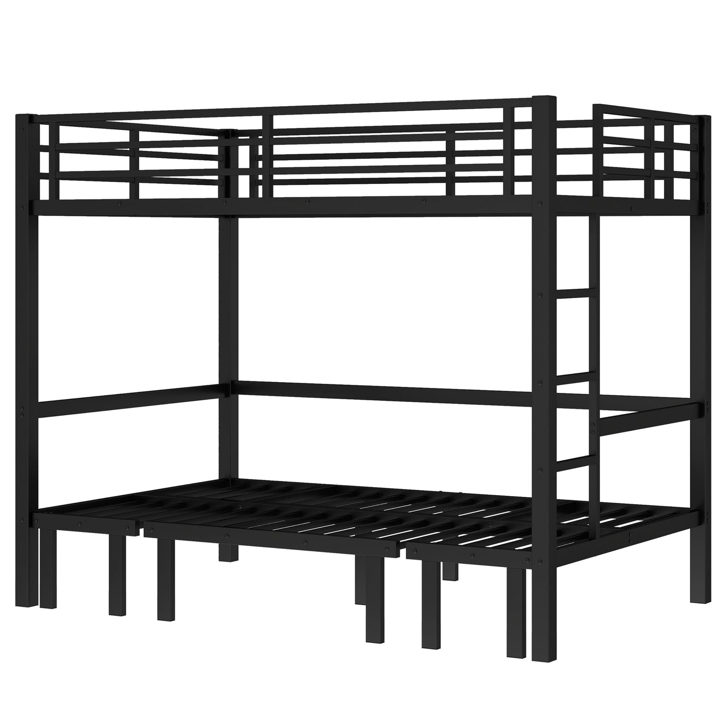 Bellemave Full Over Full Futon bunk Bed, Lower bunk can be Pulled Out in Three Sections, Loft Bed with Sofa for Teens, Adults, Bedroom, Black(Excluding Cushions and mattresses)