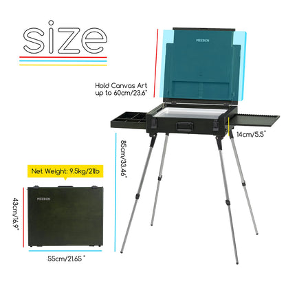 MEEDEN PRO French Easel Box: 21lb/9.5kg Heavy Duty Plein Air Sketchbox Easel for Oil Painting - Boxwood Folding Artist Easel with 4 Aluminum Legs & Storage Drawer for Adult Studio Painting