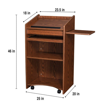 OEF Furnishings CoreCommand Series Mobile Lectern with Side Shelf (Medium Oak)