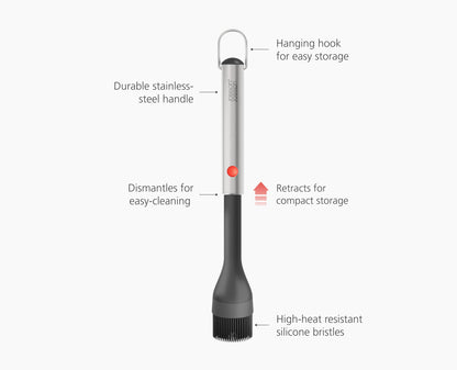 Joseph Joseph GrillOut Silicone BBQ Basting Brush with Stainless Steel Handle, High-Heat Resistant Bristles, Retractable for compact storage, Easy-Clean