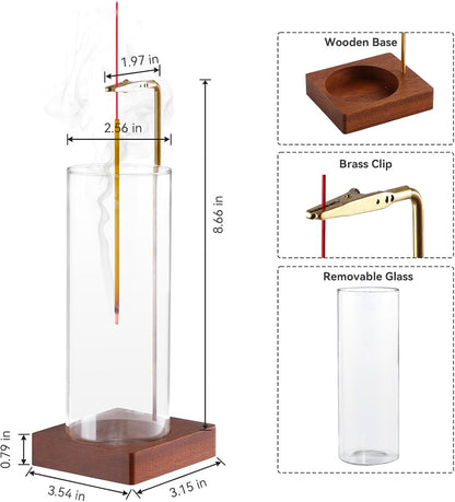 Incense Holder for Sticks, Removable Glass Ash Catcher, Mess-Free Incense Burner for Meditation and Relaxation
