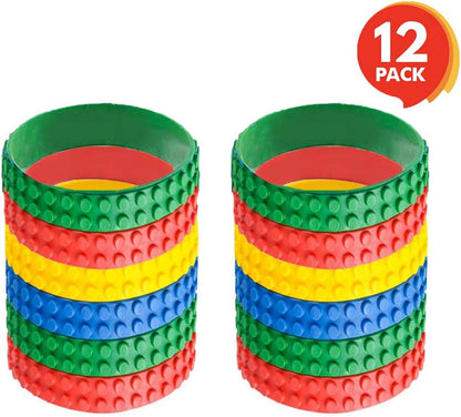 7.5 Inch 12 Pack- ArtCreativity Building Block Bracelets for Kids- Colorful Stretchy Rubber Wristbands for Boys