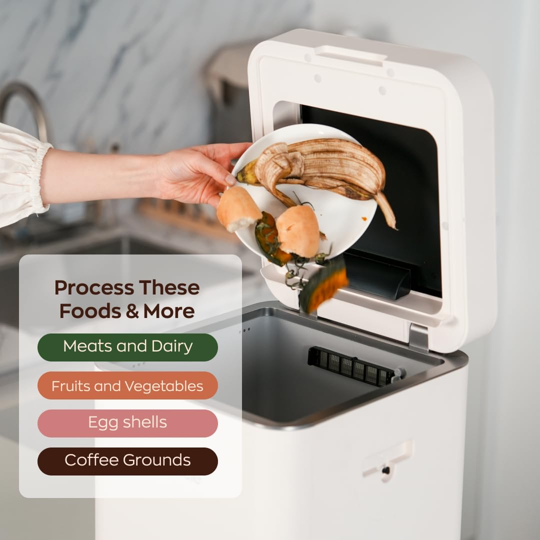 Reencle Gravity Electric Composter - 22L Kitchen Composter– Decomposes 3.3 lbs Daily, Odorless & Quiet Indoor Composting, Rapid Decomposition with All-New Compost Starter 2.0 + Booster Pack (Beige)