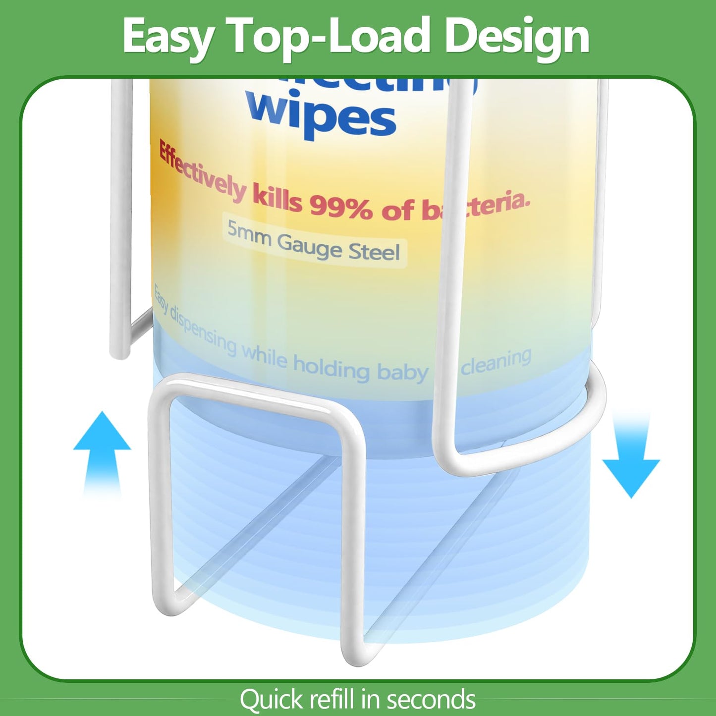 Wall-Mount Wipes Holder, Wipes Dispenser for Surface Cleaning Wipes, 5mm Steel Wire, Easy-Load Design with Strong Adhesive Backing (White, Small)