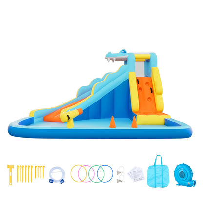VEVOR Bounce House for Kids, Inflatable Bounce House with Air Blower, Water Slide, Bouncer Castle with Bounces Zone, Climbing Wall, Splash Pool & Water Ring Toss, for 3 to 4 Kids Ages 3 to 8